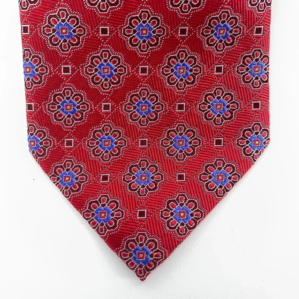 Eton Tie Mens One Size Red Patterned Silk Luxury Classic Necktie Italy‎ Made NWT